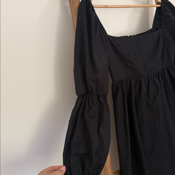 Reformation Michaela Black Smocked Mini Long Sleeve Dress - Picture 6 of 9